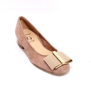 ITALIAN Beige Suede Leather Gold Bow Shoes